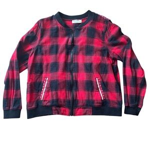 Vintage Ruff Hewn Red & Black Plaid Zip-Up Hoodie Sz L